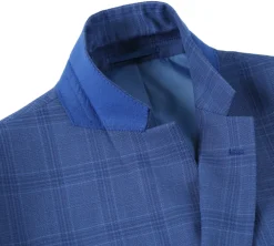 Raphael Light Blue Windowpane Check Slim Fit Stretch Notch Lapel Two Button Suit