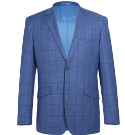 Raphael Light Blue Windowpane Check Slim Fit Stretch Notch Lapel Two Button Suit