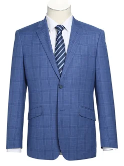 Raphael Light Blue Windowpane Check Slim Fit Stretch Notch Lapel Two Button Suit