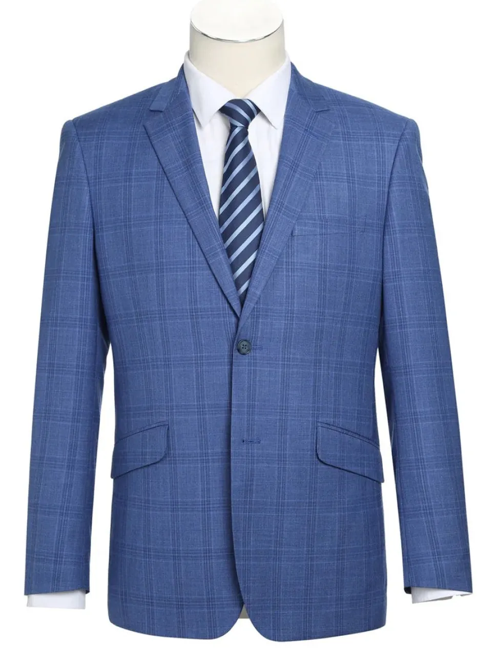 Raphael Light Blue Windowpane Check Slim Fit Stretch Notch Lapel Two Button Suit