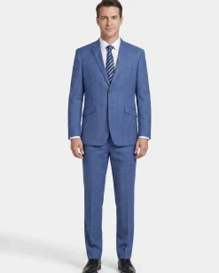 Raphael Light Blue Windowpane Check Slim Fit Stretch Notch Lapel Two Button Suit