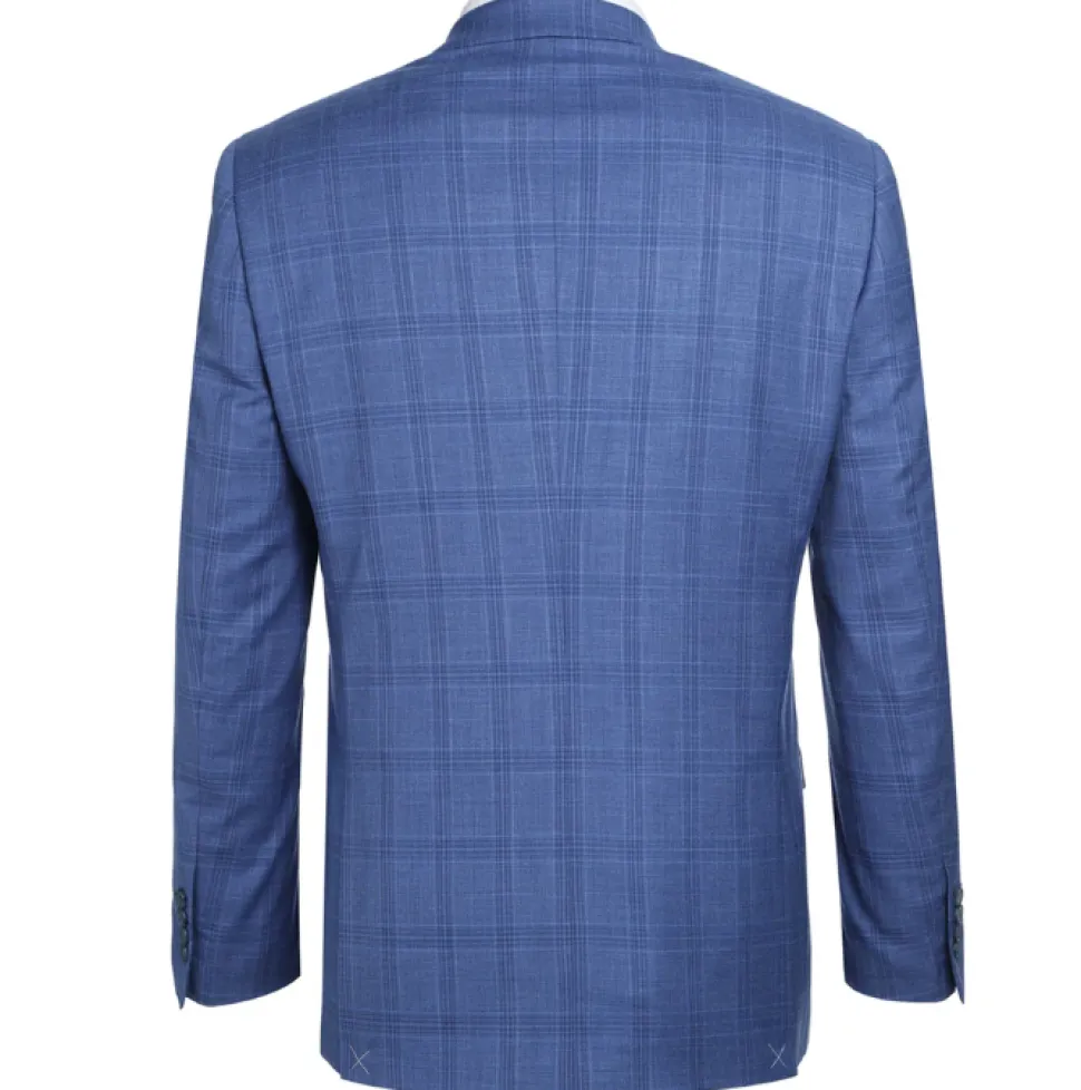 Raphael Light Blue Windowpane Check Slim Fit Stretch Notch Lapel Two Button Suit
