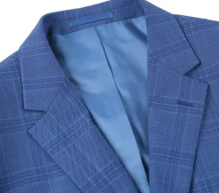 Raphael Light Blue Windowpane Check Slim Fit Stretch Notch Lapel Two Button Suit