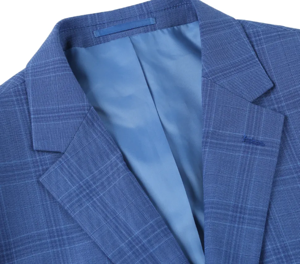 Raphael Light Blue Windowpane Check Slim Fit Stretch Notch Lapel Two Button Suit