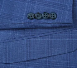 Raphael Light Blue Windowpane Check Slim Fit Stretch Notch Lapel Two Button Suit