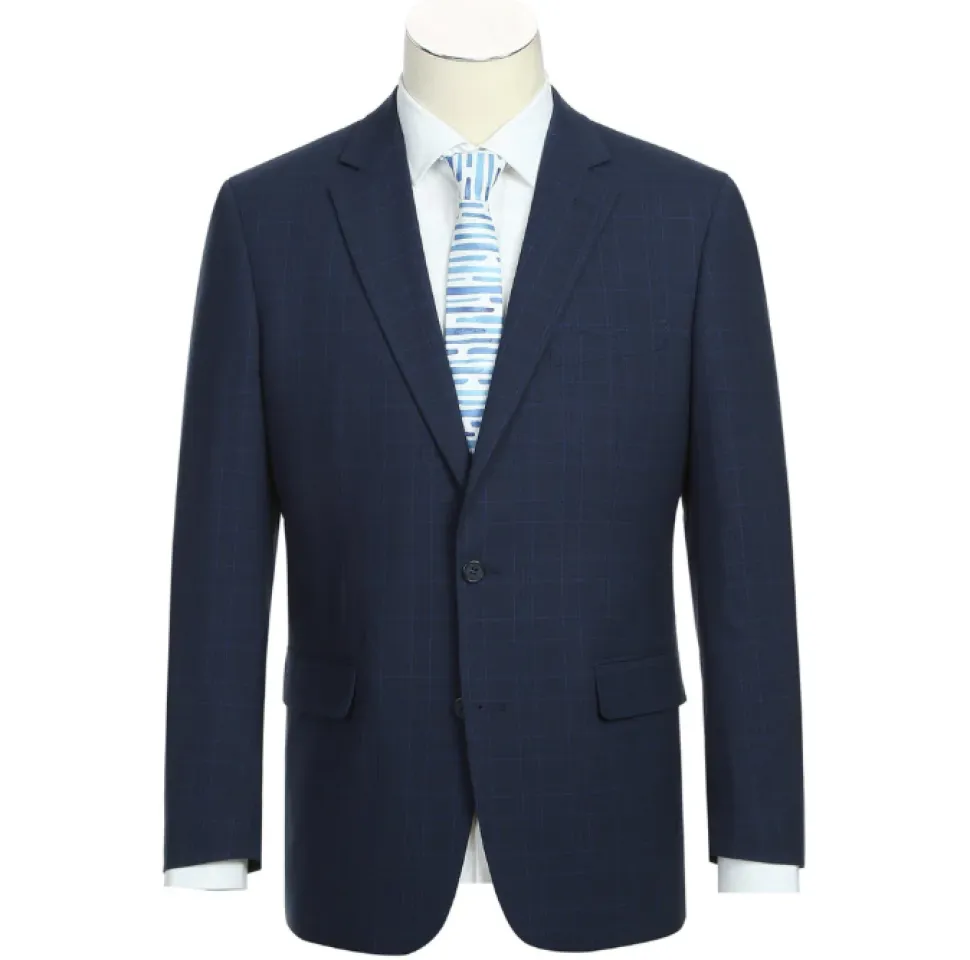 Raphael Marine Blue Windowpane Check Classic Fit Two Button Suit