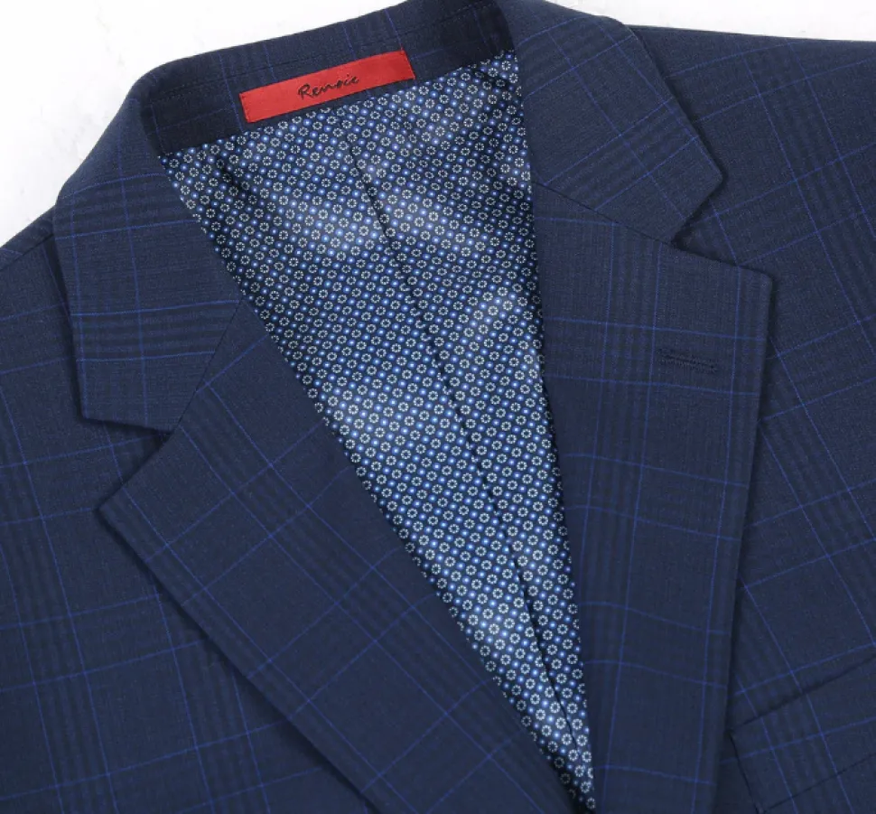 Raphael Marine Blue Windowpane Check Classic Fit Two Button Suit