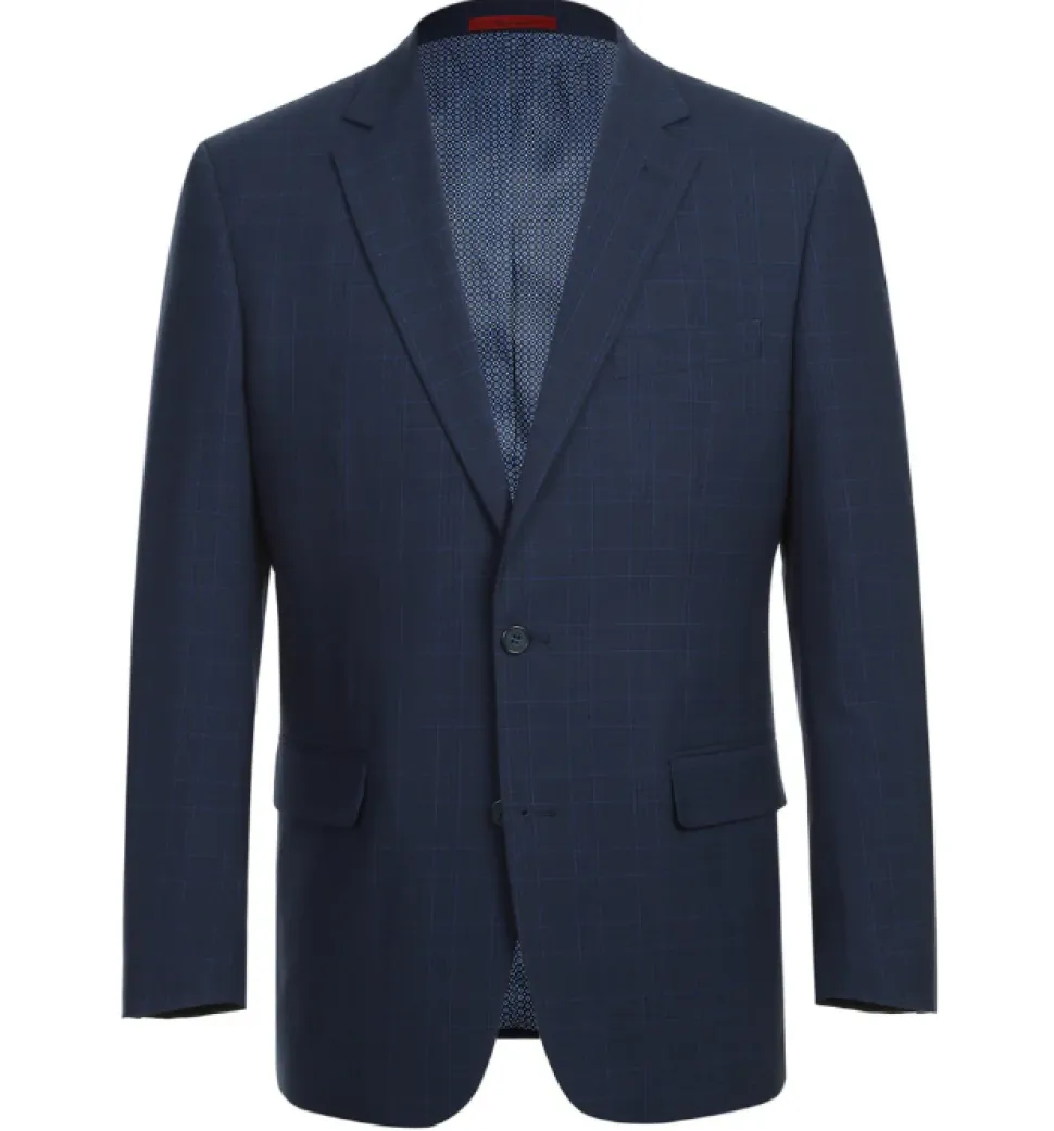 Raphael Marine Blue Windowpane Check Classic Fit Two Button Suit