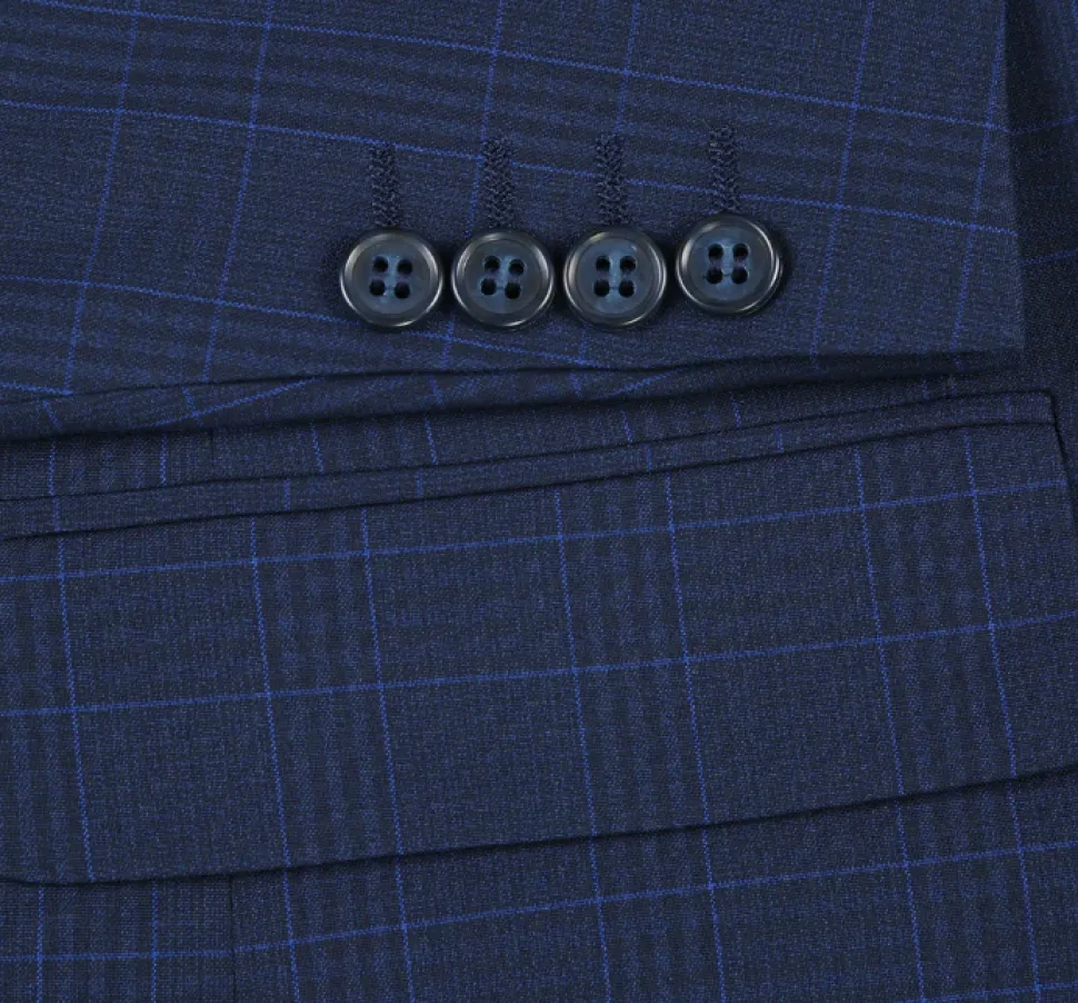 Raphael Marine Blue Windowpane Check Classic Fit Two Button Suit