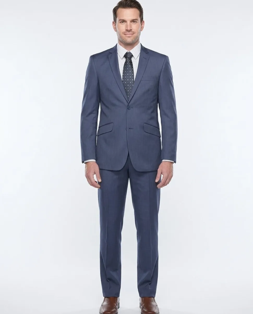 Raphael Medium Blue Textured Slim Fit Notch Lapel Two Button Suit