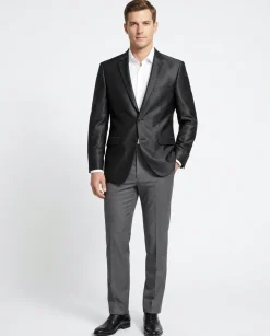 Raphael Men’s Black Sharkskin Classic Fit Notch Lapels Two Button Blazer
