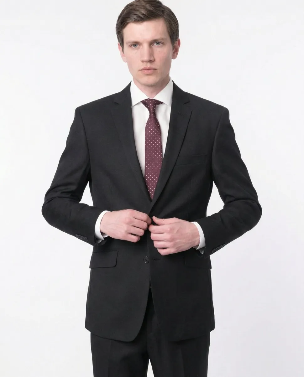 Raphael Men's Black Slim Fit Notch Two Button Suit