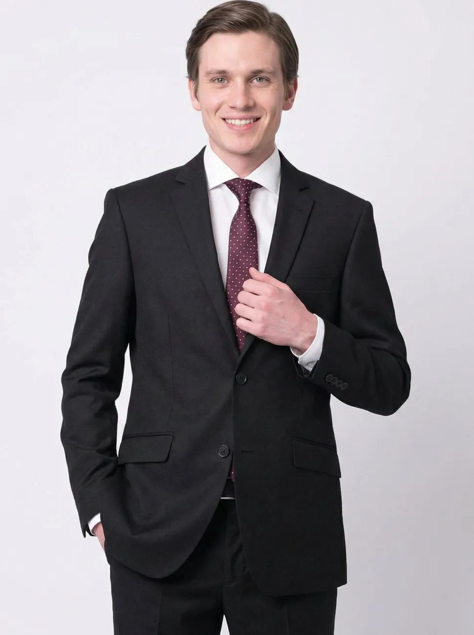 Raphael Men's Black Slim Fit Notch Two Button Suit