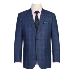 Raphael Mens Blue Plaid Classic Fit Stretch 2 Button Blazer Sportcoat