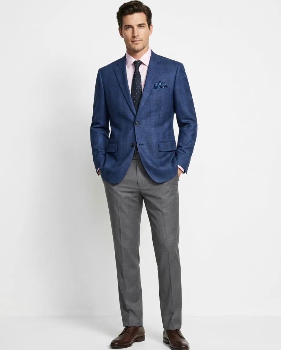 Raphael Mens Blue Plaid Classic Fit Stretch 2 Button Blazer Sportcoat