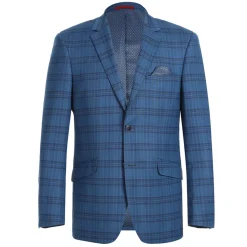 Raphael Mens Blue Plaid Slim Fit 2 Button Stretch Blazer Sportcoat