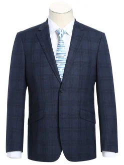 Raphael Mens Blue Plaid Slim Fit 2 Piece Stretch Suit