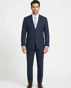 Raphael Mens Blue Plaid Slim Fit 2 Piece Stretch Suit