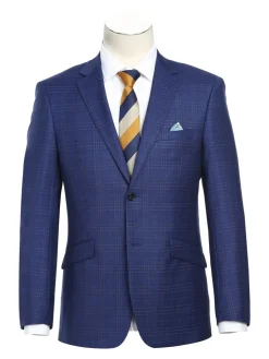 Raphael Men's Blue Plaid Wool Blend Slim Fit Blazer Sportcoat