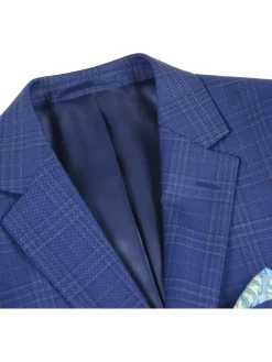 Raphael Men's Blue Plaid Wool Blend Slim Fit Blazer Sportcoat