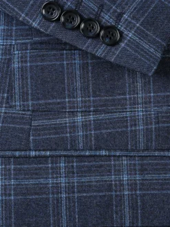 Raphael Mens Blue Windowpane Plaid Peak Lapel Slim Fit Stretch Wool Blend Suit