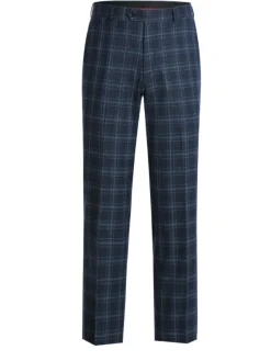 Raphael Mens Blue Windowpane Plaid Peak Lapel Slim Fit Stretch Wool Blend Suit