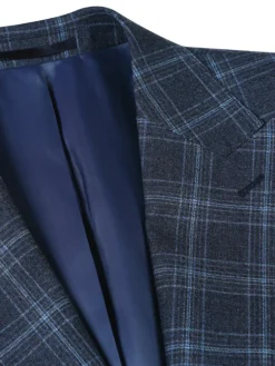 Raphael Mens Blue Windowpane Plaid Peak Lapel Slim Fit Stretch Wool Blend Suit