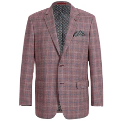 Raphael Mens Burgundy Plaid Classic Fit 2 Button Stretch Blazer Sportcoat