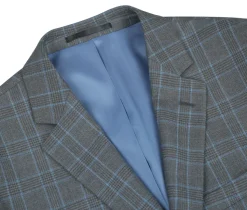 Raphael Men’s Charcoal Blue Windowpane Classic Fit Notch Lapel Two-Button Suit