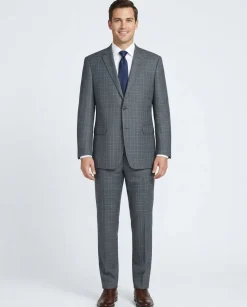 Raphael Men’s Charcoal Blue Windowpane Classic Fit Notch Lapel Two-Button Suit
