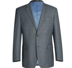 Raphael Men’s Charcoal Blue Windowpane Classic Fit Notch Lapel Two-Button Suit