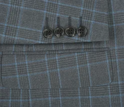 Raphael Men’s Charcoal Blue Windowpane Classic Fit Notch Lapel Two-Button Suit