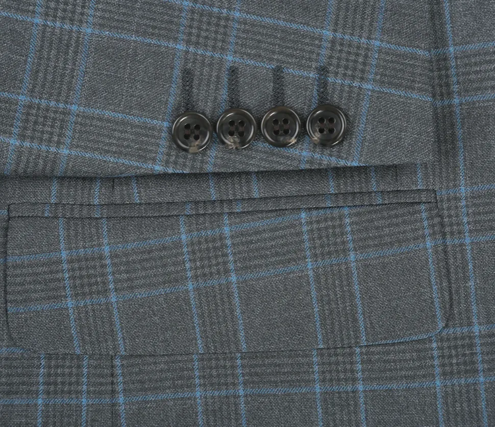 Raphael Men’s Charcoal Blue Windowpane Classic Fit Notch Lapel Two-Button Suit