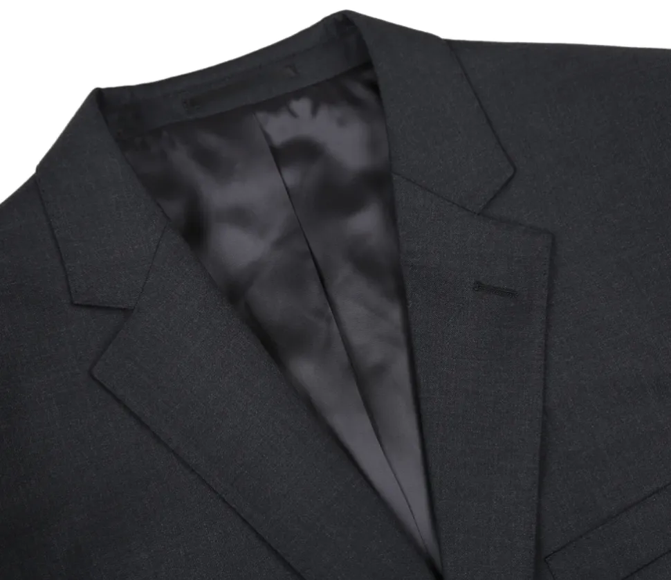 Raphael Men’s Charcoal Gray Classic Fit Notch Lapel Two-Button Wool Suit