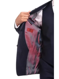 Raphael Mens Classic Fit Solid Navy Blue 2 Button 3 Piece Suit