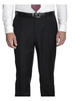 Raphael Mens Classic Fit Solid Black Flat Front Wool Dress Pants