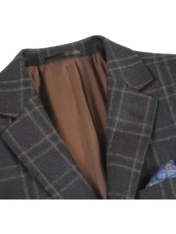 Raphael Men's Dark Brown Plaid 100% Wool Slim Fit Blazer Sportcoat
