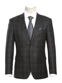 Raphael Men's Dark Brown Plaid 100% Wool Slim Fit Blazer Sportcoat