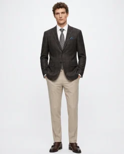Raphael Men's Dark Brown Plaid 100% Wool Slim Fit Blazer Sportcoat