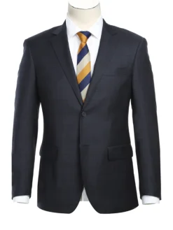 Raphael Mens Dark Navy Plaid Notch Lapel Slim Fit Wool Suit