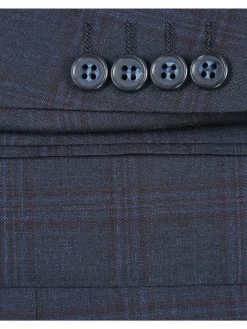 Raphael Mens Dark Navy Plaid Notch Lapel Slim Fit Wool Suit