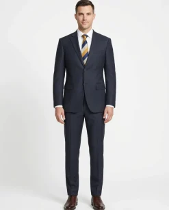 Raphael Mens Dark Navy Plaid Notch Lapel Slim Fit Wool Suit
