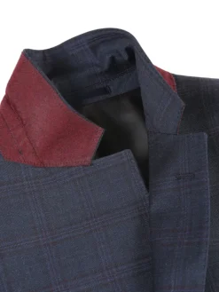 Raphael Mens Dark Navy Plaid Notch Lapel Slim Fit Wool Suit