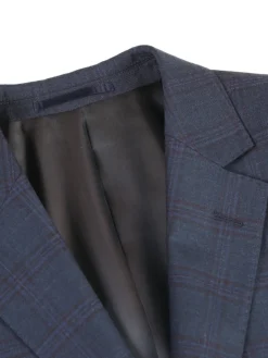 Raphael Mens Dark Navy Plaid Notch Lapel Slim Fit Wool Suit