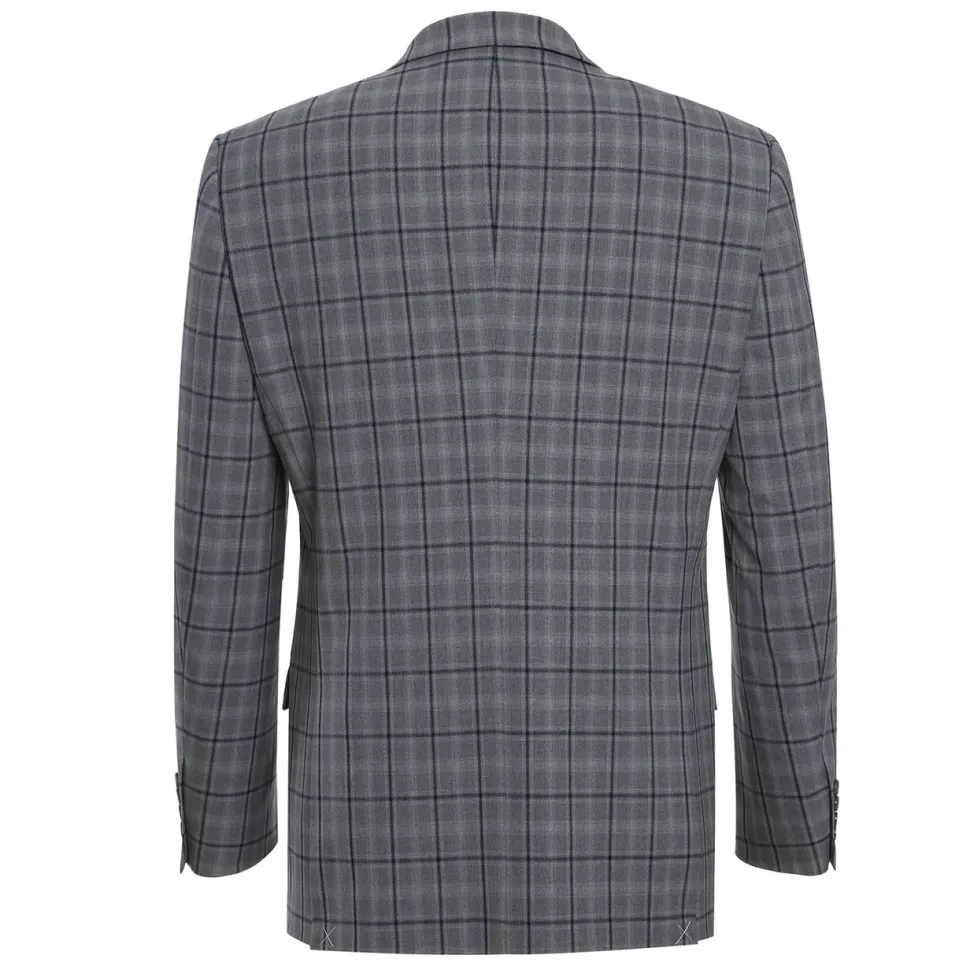 Raphael Mens Gray & Blue Windowpane Slim Fit Notch Lapel 2 Button Stretch Suit