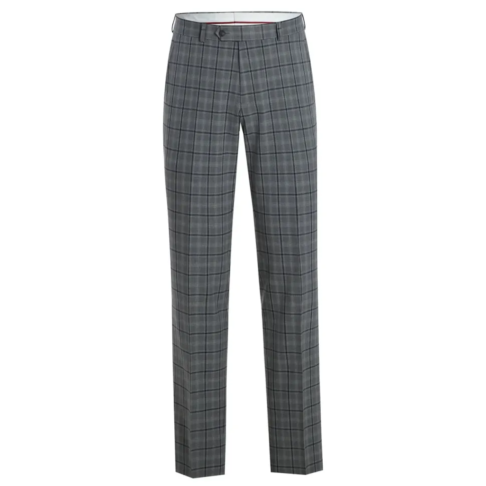 Raphael Mens Gray & Blue Windowpane Slim Fit Notch Lapel 2 Button Stretch Suit