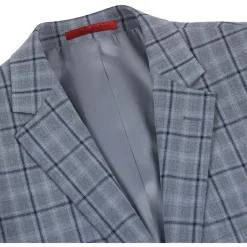 Raphael Mens Gray & Blue Windowpane Slim Fit Notch Lapel 2 Button Stretch Suit