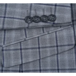 Raphael Mens Gray & Blue Windowpane Slim Fit Notch Lapel 2 Button Stretch Suit