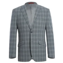 Raphael Mens Gray & Blue Windowpane Slim Fit Notch Lapel 2 Button Stretch Suit
