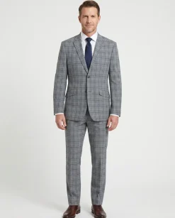 Raphael Mens Gray & Blue Windowpane Slim Fit Notch Lapel 2 Button Stretch Suit